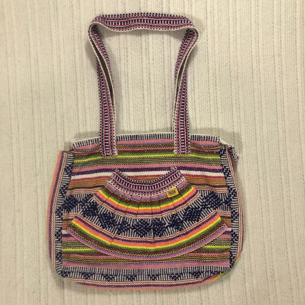 Pinzon‎ Colorful Woven Tote Bag Shoulder Bag Striped Hippie Boho Purse